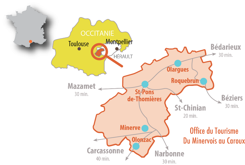 tourist map minervois caroux in haut languedoc